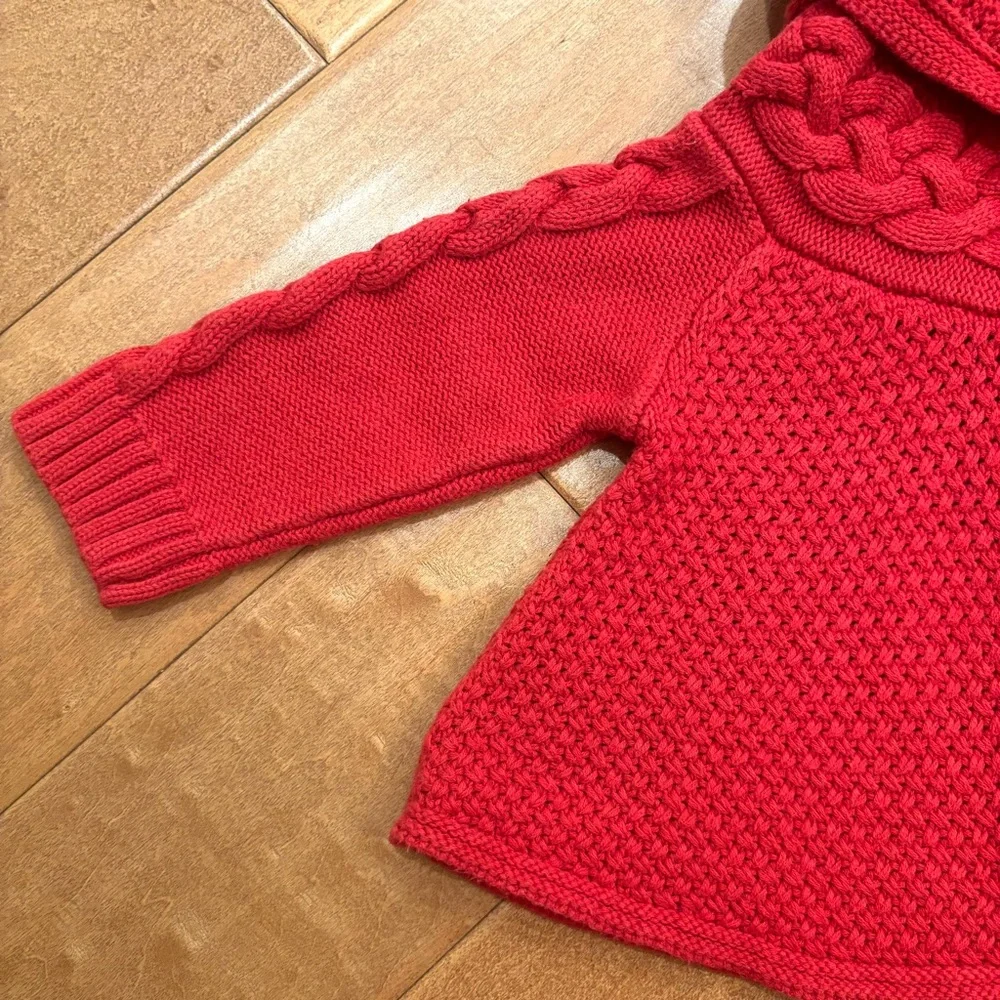 Baby Gap Girls Red Knit Cardigan Sweater w/ Hood Button-up Cotton 6-12 months